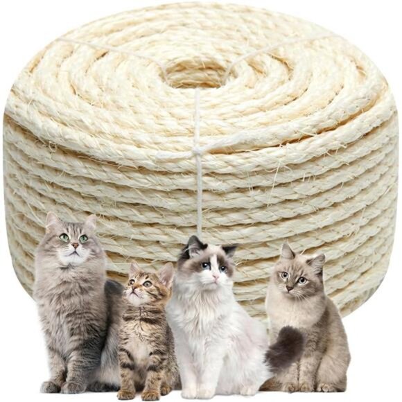 White Sisal Rope 1/6 Inch by 164-Feet for Cat Scratching Post Tree Tower - Picture 1 of 8